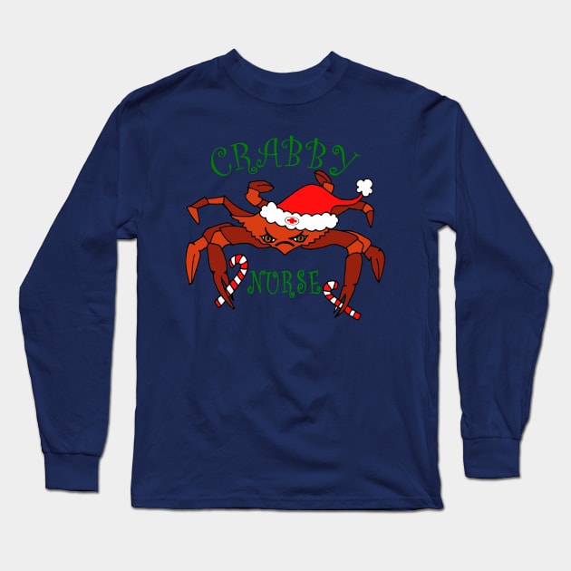 Funny Crabby Nurse Christmas Crab Long Sleeve T-Shirt by DesignFunk